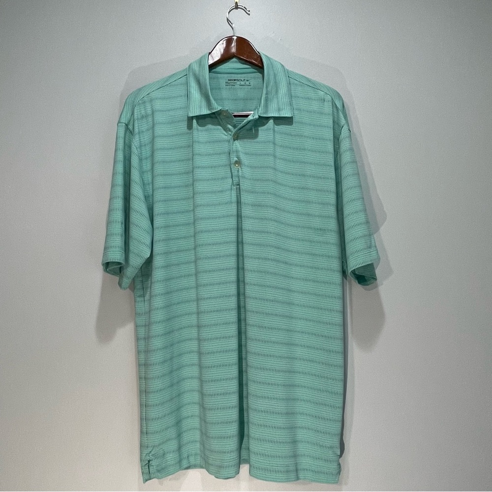 Nike Golf Fit Dry Light Green w/Blue Dotted Stripes Men’s Polo Shirt Size Large